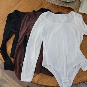 Chic Women's Long Sleeve Bodysuit - Black, Brown, and White